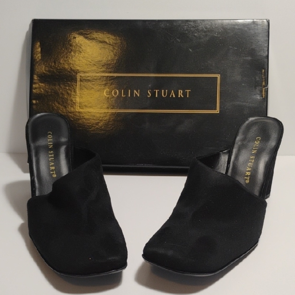 Colin Stuart Black Mules Minimalist Suede Like New With Original Box